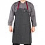 Uncommon Chef 3104 Pinstripe Customizable 100% Cotton Denim Rebel Bib Apron with Burgundy Webbing and 3 Pockets - 34