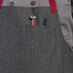 Uncommon Chef 3104 Pinstripe Customizable 100% Cotton Denim Rebel Bib Apron with Burgundy Webbing and 3 Pockets - 34