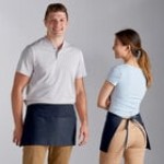 Choice White Customizable Poly-Cotton Standard Waist Apron with 3 Pockets - 12