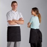 Choice White Customizable Poly-Cotton Standard Waist Apron with 3 Pockets - 12