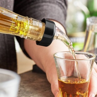 TableCraft 1.5 oz. Clear Spout / Yellow Tail Measured Liquor Pourer with Collar 4249A - 12/Pack
