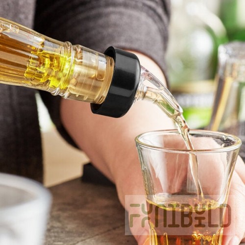 TableCraft 1.5 oz. Clear Spout / Yellow Tail Measured Liquor Pourer with Collar 4249A - 12/Pack