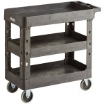 Lavex Medium Black 3-Shelf Utility Cart - 34 1/2