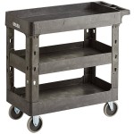Lavex Medium Black 3-Shelf Utility Cart - 34 1/2