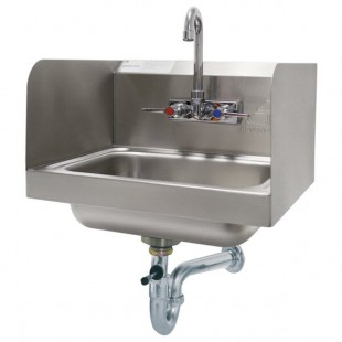 Advance Tabco 7-PS-40 Hand Sink with Splash Mounted Gooseneck Faucet and Side Splash Guards - 17 1/4 Advance Tabco 7-PS-40 Hand Sink with Splash Mounted Gooseneck Faucet and Side Splash Guards - 17 1/4
