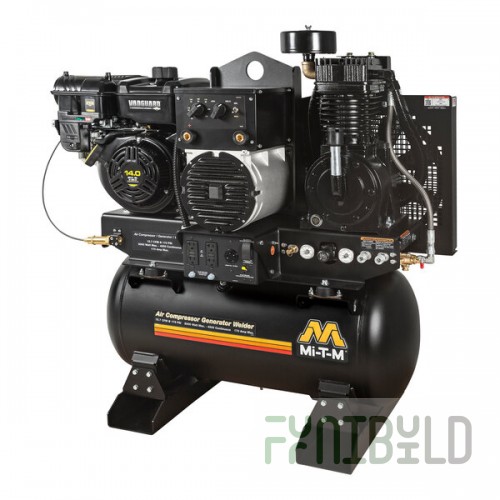 Mi-T-M AGW Series 30 Gallon Carbon Steel Two-Stage Stationary Gas-Powered Horizontal Air Compressor / Generator / Welder with 408cc Engine AGW-SV14-30M - 14 hp, 2,500-5,000W