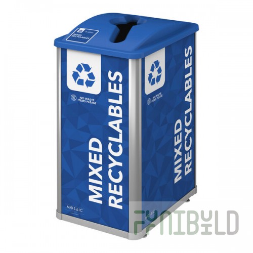 Busch Systems Mosaic 209815 32 Gallon Blue HDPE Decorative Mixed Recyclables Receptacle