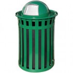 Witt Industries M3601-DT-GN Oakley Standard 36 Gallon Green Steel Round Outdoor Decorative Trash Can with Push Door Dome Top Lid Witt Industries M3601-DT-GN Oakley Standard 36 Gallon Green Steel Round Outdoor Decorative Trash Can with Push Door Dome Top Lid