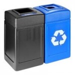 Commercial Zone Polytec 73247399 126 Gallon 3-Stream Polyethylene Square Landfill / Recycling / Compost Bins with Dome Top Lids