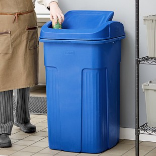 Toter SD50BLKT Slimline Blue 50 Gallon Square Trash Can with Square Lid