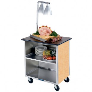 Lakeside 626HRM Heavy-Duty Stainless Steel Three Shelf Flat Top Utility Cart with Enclosed Base and Hard Rock Maple Finish - 18 3/4