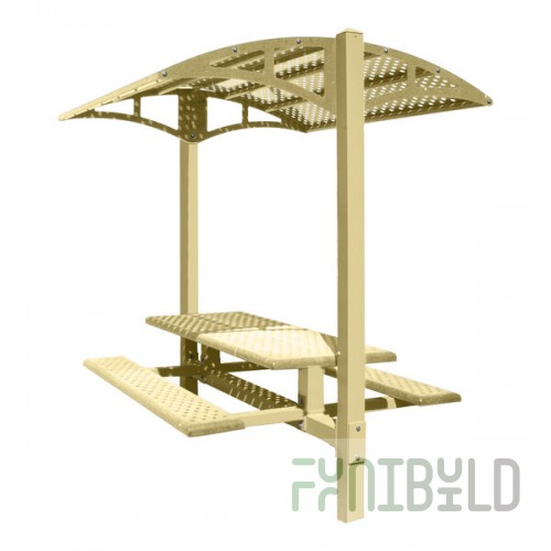 Paris Site Furnishings Shade Series 6' Beige Surface Mounted Picnic Table with Canopy and Basket Weave Perforations 85 1/2