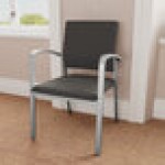 Lesro Newport Patriot Plus Charcoal Vinyl Guest Arm Chair with Silver Powder-Coated Steel Legs