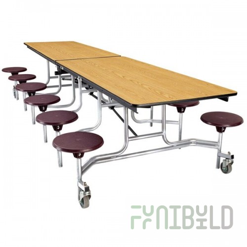 National Public Seating MTS8 8 Foot Mobile Cafeteria Table with Plywood Core and 8 Stools