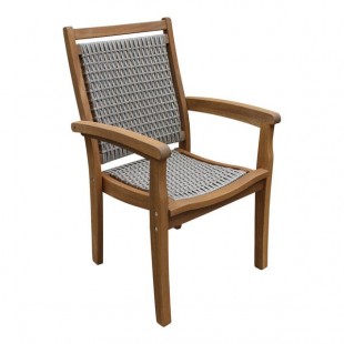 Outdoor Interiors Driftwood Gray Wicker and Eucalyptus Stackable Arm Chair