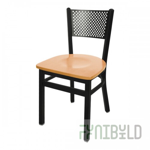 BFM Seating Polk Sand Black Metal Side Chair with Cherry Seat