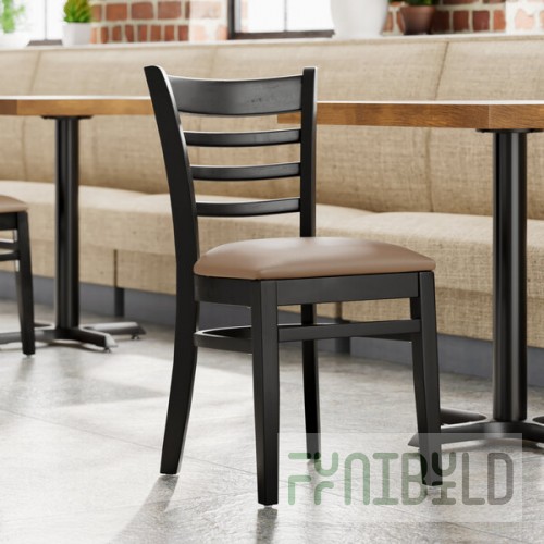 Lancaster Table & Seating Black Finish Wood Ladder Back Chair with Taupe Vinyl Seat - Assembled
