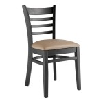 Lancaster Table & Seating Black Finish Wood Ladder Back Chair with Taupe Vinyl Seat - Assembled