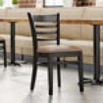 Lancaster Table & Seating Black Finish Wood Ladder Back Chair with Taupe Vinyl Seat - Assembled