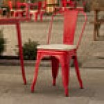 Lancaster Table & Seating Alloy Ruby Red Outdoor Cafe Chair with Tan Fabric Magnetic Cushion