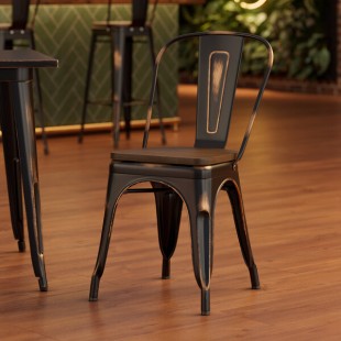 Lancaster Table & Seating Alloy Distressed Copper Indoor Cafe Chair with Walnut Wood Seat Lancaster Table & Seating Alloy Distressed Copper Indoor Cafe Chair with Walnut Wood Seat