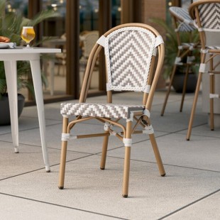Lancaster Table & Seating Bistro Gray and White Chevron Weave Rattan Outdoor Side Chair Lancaster Table & Seating Bistro Gray and White Chevron Weave Rattan Outdoor Side Chair