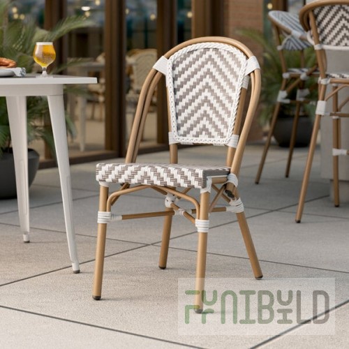 Lancaster Table & Seating Bistro Gray and White Chevron Weave Rattan Outdoor Side Chair