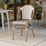 Lancaster Table & Seating Bistro Gray and White Chevron Weave Rattan Outdoor Side Chair Lancaster Table & Seating Bistro Gray and White Chevron Weave Rattan Outdoor Side Chair
