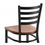 Lancaster Table & Seating Black Finish Ladder Back Chair with Antique Walnut Wood Seat - Detached Seat