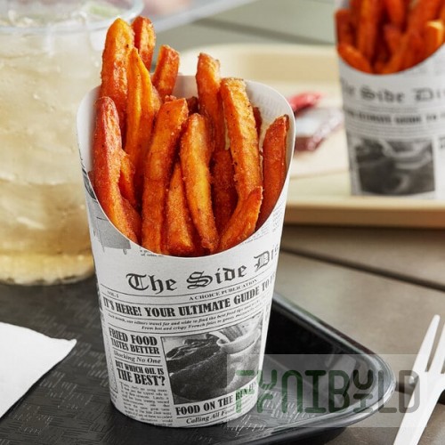 Choice Medium 12 oz. Paper Scoop Cup with Newsprint Design - 50/Pack