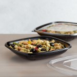 Fineline 15032L-BK Super Bowl Plus 32 oz. Black Wide Square PET Plastic Bowl - 150/Case