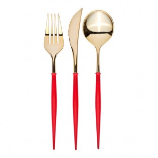 Sophistiplate Bella Gold / Red Extra Heavy Weight Plastic Cutlery - 288/Case