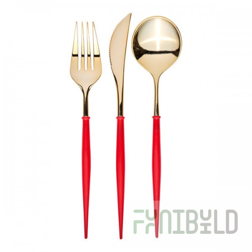 Sophistiplate Bella Gold / Red Extra Heavy Weight Plastic Cutlery - 288/Case