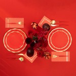 Sophistiplate Bella Gold / Red Extra Heavy Weight Plastic Cutlery - 288/Case Sophistiplate Bella Gold / Red Extra Heavy Weight Plastic Cutlery - 288/Case