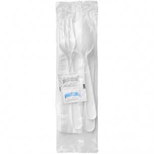 Fineline ReForm Wrapped White Plastic Flatware and Utensils Kit with Napkin and Salt and Pepper Packets - 250/Case Fineline ReForm Wrapped White Plastic Flatware and Utensils Kit with Napkin and Salt and Pepper Packets - 250/Case