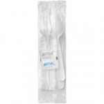 Fineline ReForm Wrapped White Plastic Flatware and Utensils Kit with Napkin and Salt and Pepper Packets - 250/Case