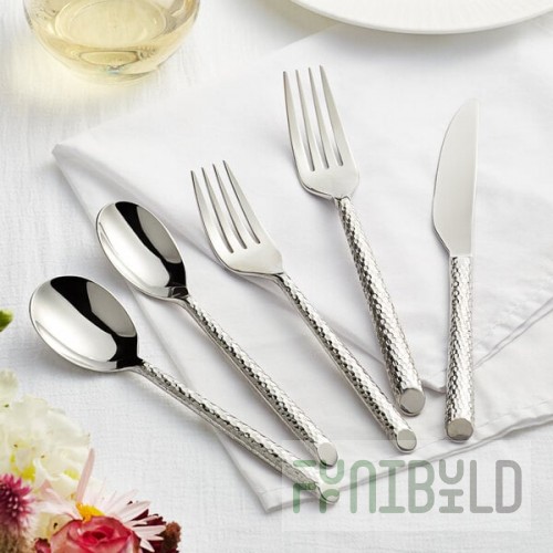 Acopa Iris 18/8 Stainless Steel Extra Heavy Weight Forged Flatware 5-Piece Set - Sample