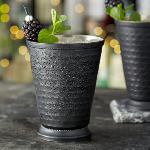 Acopa Alchemy 16 oz. Hammered Matte Black Mint Julep Cup with Beaded Detailing - Sample