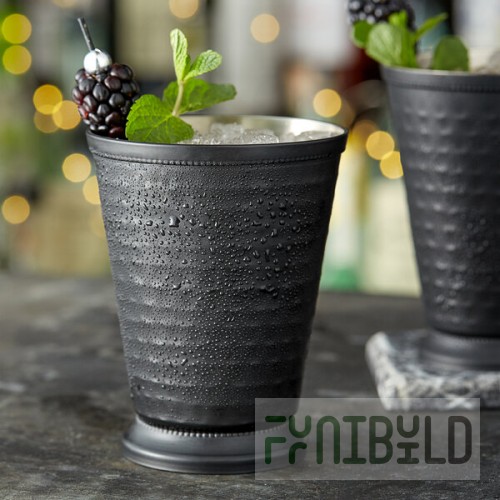Acopa Alchemy 16 oz. Hammered Matte Black Mint Julep Cup with Beaded Detailing - Sample