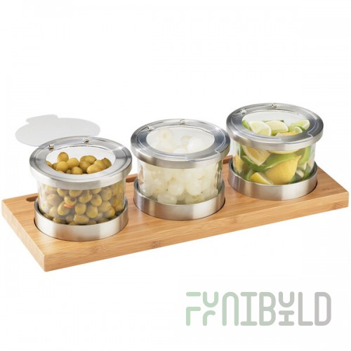 Cal-Mil 1850-4-60HL Mixology Bamboo Three 16 oz. Jar Horizontal Display with Hinged Lids - 16