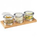 Cal-Mil 1850-4-60HL Mixology Bamboo Three 16 oz. Jar Horizontal Display with Hinged Lids - 16 Cal-Mil 1850-4-60HL Mixology Bamboo Three 16 oz. Jar Horizontal Display with Hinged Lids - 16