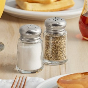Vollrath 602-12 Traex® Dripcut® 2 oz. Traditional Glass Salt and Pepper Shaker with Stainless Steel Mushroom Top - 12/Pack