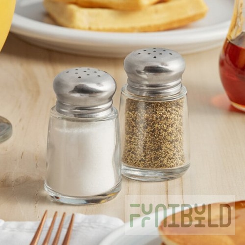 Vollrath 602-12 Traex® Dripcut® 2 oz. Traditional Glass Salt and Pepper Shaker with Stainless Steel Mushroom Top - 12/Pack