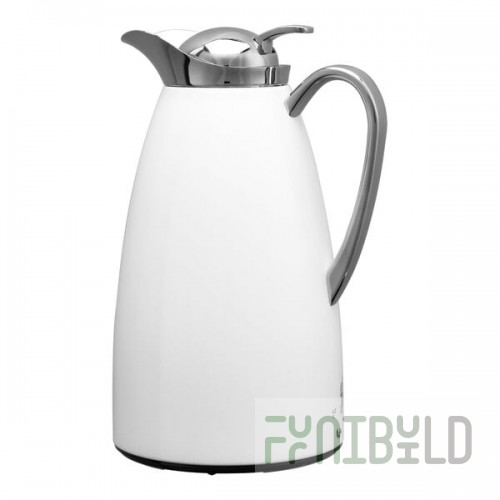Service Ideas Classy 33.8 oz. White Powder-Coated Stainless Steel Glass Insulated Coffee Carafe / Server with Push-Button Lid CJZ1WHT