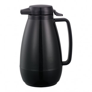 Service Ideas Thermo-Serv 33.8 oz. Black ABS Plastic Insulated Coffee Carafe / Server with Push-Button Lid PB101BL