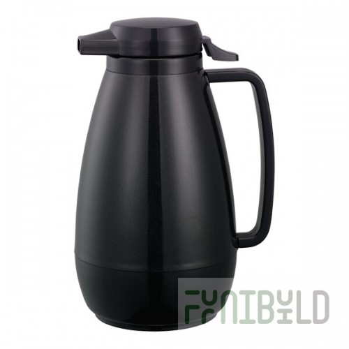 Service Ideas Thermo-Serv 33.8 oz. Black ABS Plastic Insulated Coffee Carafe / Server with Push-Button Lid PB101BL