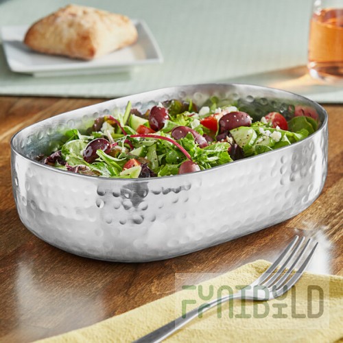 American Metalcraft ABHS69 48 oz. Silver Hammered Aluminum Oval Serving Bowl
