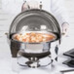Vollrath 46070 6 Qt. New York, New York Roll Top Round Chafer with Brass Trim Vollrath 46070 6 Qt. New York, New York Roll Top Round Chafer with Brass Trim