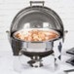 Vollrath 46070 6 Qt. New York, New York Roll Top Round Chafer with Brass Trim Vollrath 46070 6 Qt. New York, New York Roll Top Round Chafer with Brass Trim