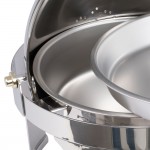 Vollrath 46070 6 Qt. New York, New York Roll Top Round Chafer with Brass Trim Vollrath 46070 6 Qt. New York, New York Roll Top Round Chafer with Brass Trim